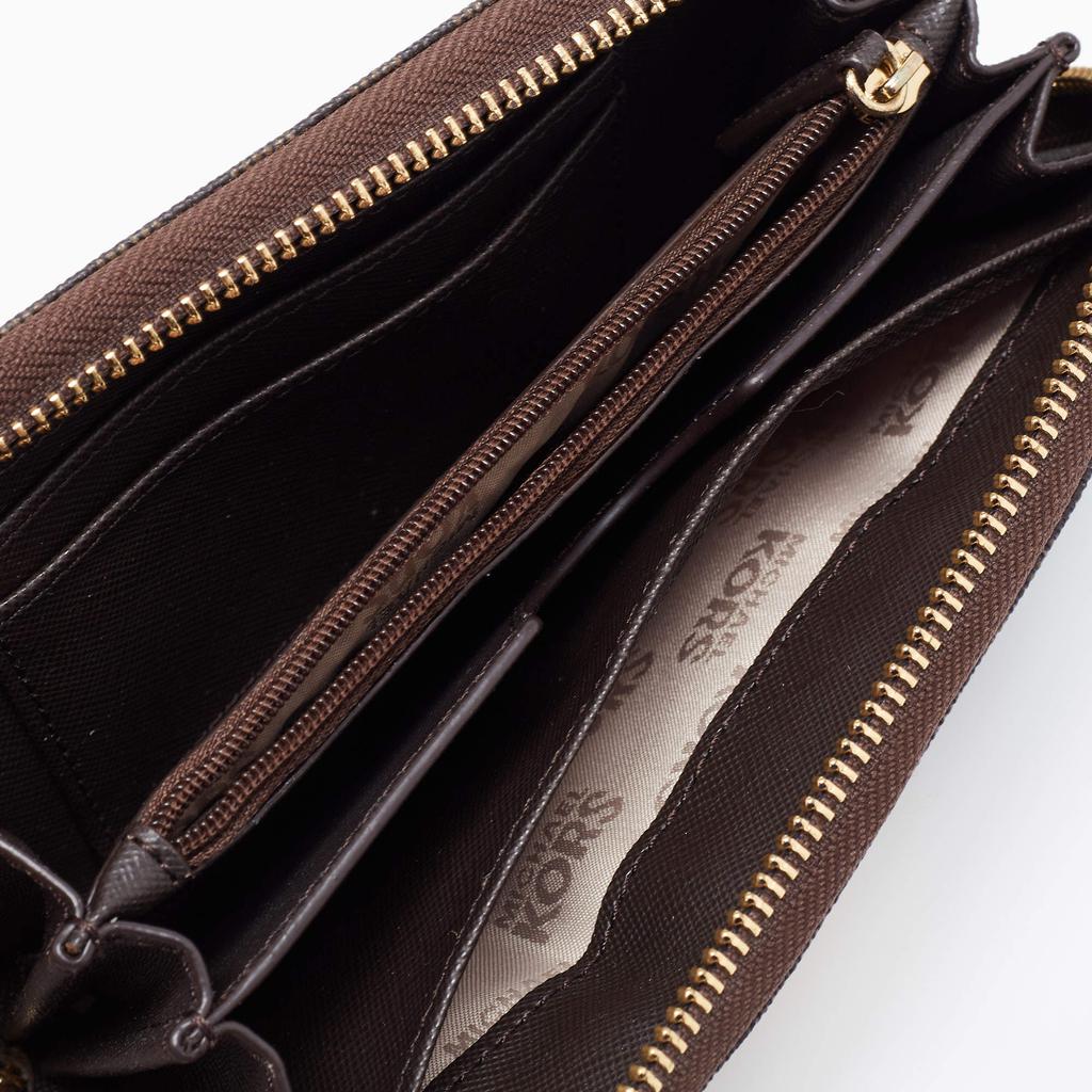 Michael Kors Brown Signature Coated Canvas Wristlet Zip Around Wallet商品第3张图片规格展示