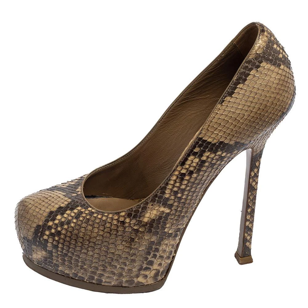 商品[二手商品] Yves Saint Laurent|Saint Laurent Beige Python Tribtoo Platform Pumps Size 38,价格¥815,第2张图片详细描述