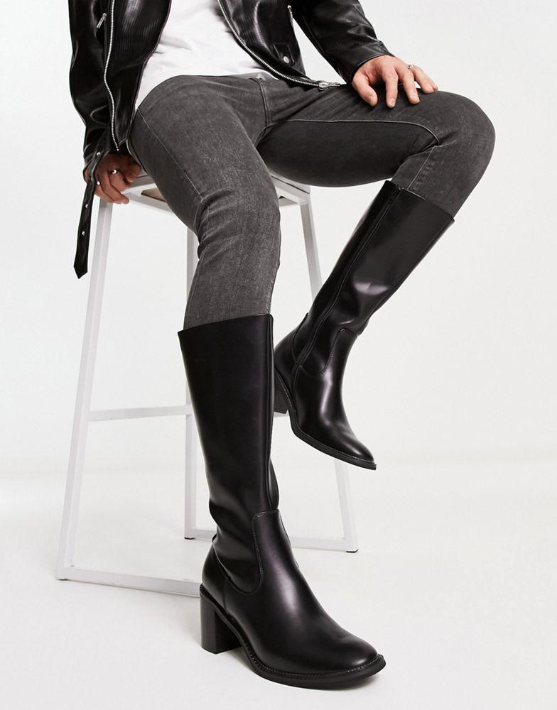 ASOS DESIGN heeled chelsea calf boot in black faux leather商品第3张图片规格展示