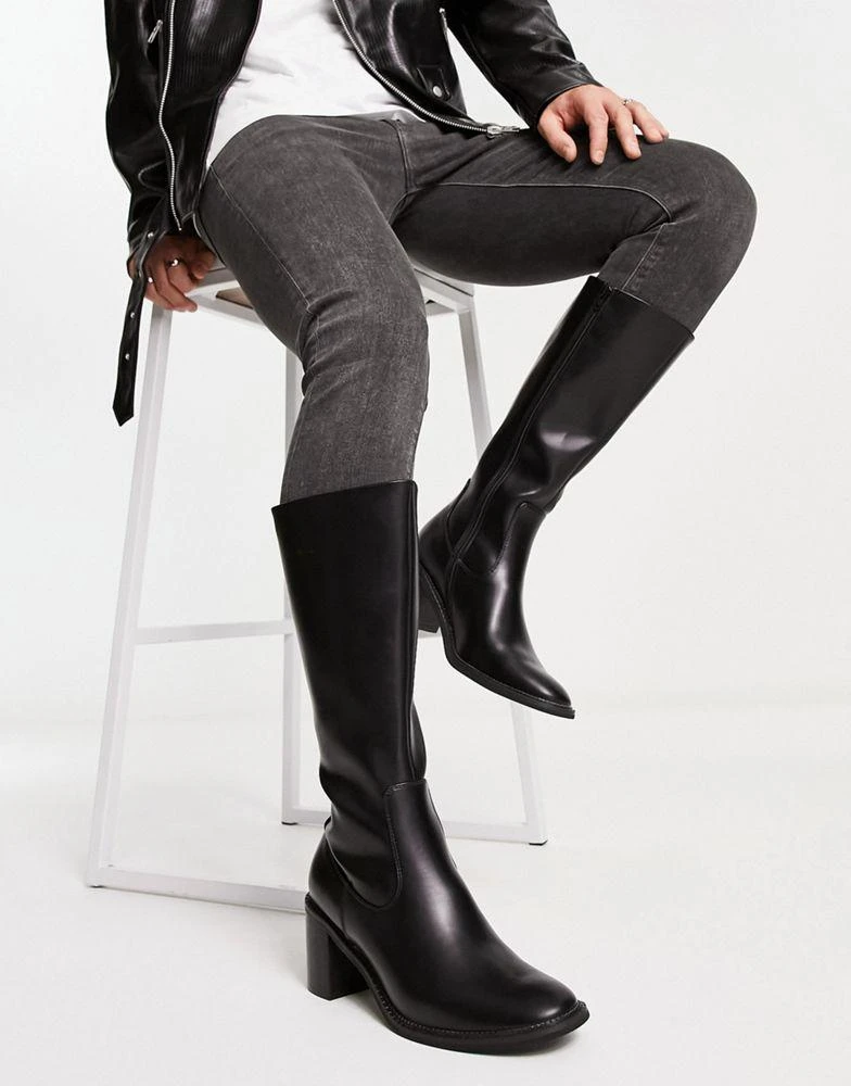 商品ASOS|ASOS DESIGN heeled chelsea calf boot in black faux leather,价格¥515,第3张图片详细描述