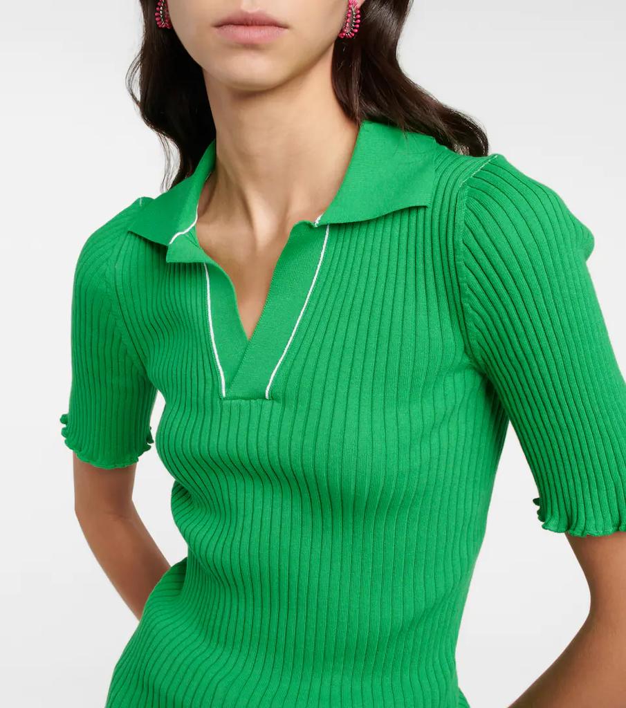Ribbed-knit cotton polo top商品第4张图片规格展示