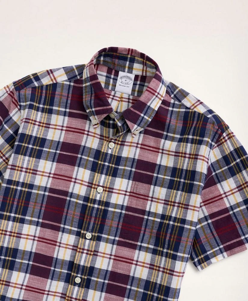 商品Brooks Brothers|Regent Regular-Fit Sport Shirt, Short-Sleeve Madras,价格¥373,第2张图片详细描述