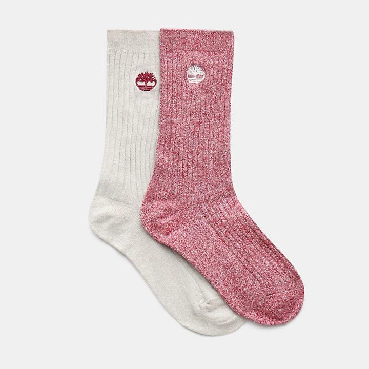 商品Timberland|2-Pack Ribbed Boot Socks for Women in Red,价格¥164,第1张图片