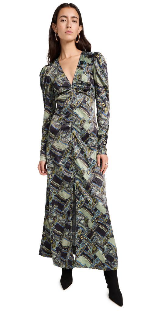商品Ganni|GANNI 裂纹缎面长连衣裙,价格¥2099,第1张图片