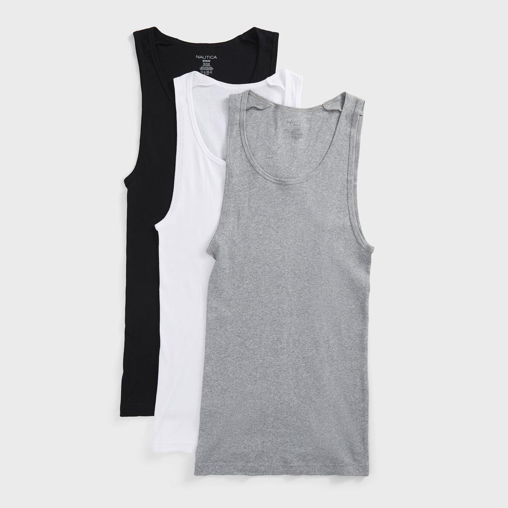 Nautica Mens Ribbed Tanks, 3-Pack商品第1张图片规格展示