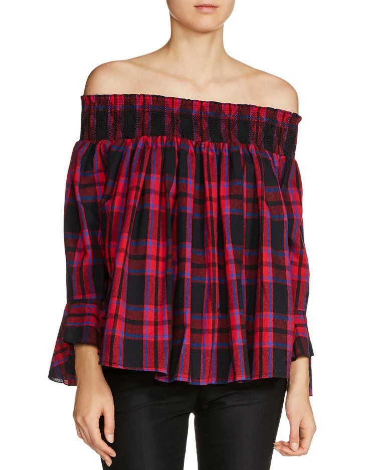 商品Maje|Lafox Off-the-Shoulder Plaid Top,价格¥815,第1张图片