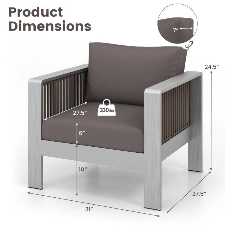 商品Hivvago|Patio Furniture Aluminum Armchair with Thick Back and Seat Cushion,价格¥3117,第5张图片详细描述