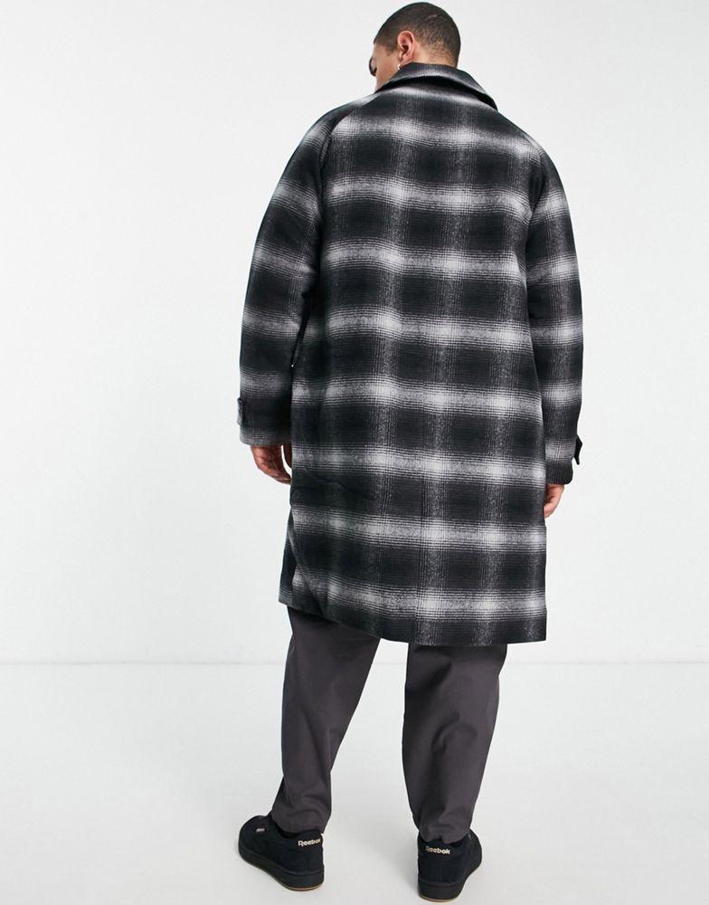 Topman relaxed faux wool mac in black and white check商品第2张图片规格展示