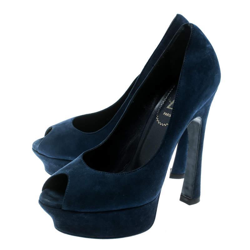 商品[二手商品] Yves Saint Laurent|Saint Laurent Blue Suede Palais Platform Peep Toe Pumps Size 36,价格¥1588,第6张图片详细描述