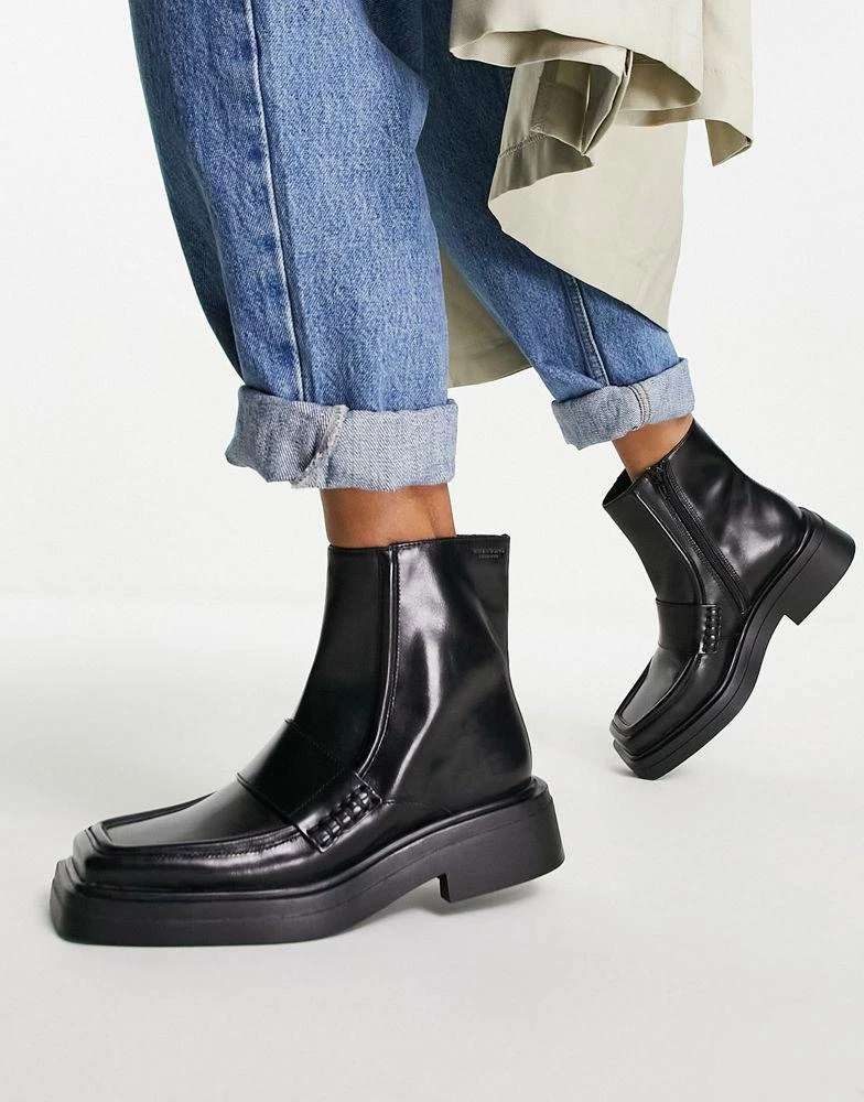 商品Vagabond|Vagabond Eyra square toe loafer boots in black leather,价格¥622,第2张图片详细描述