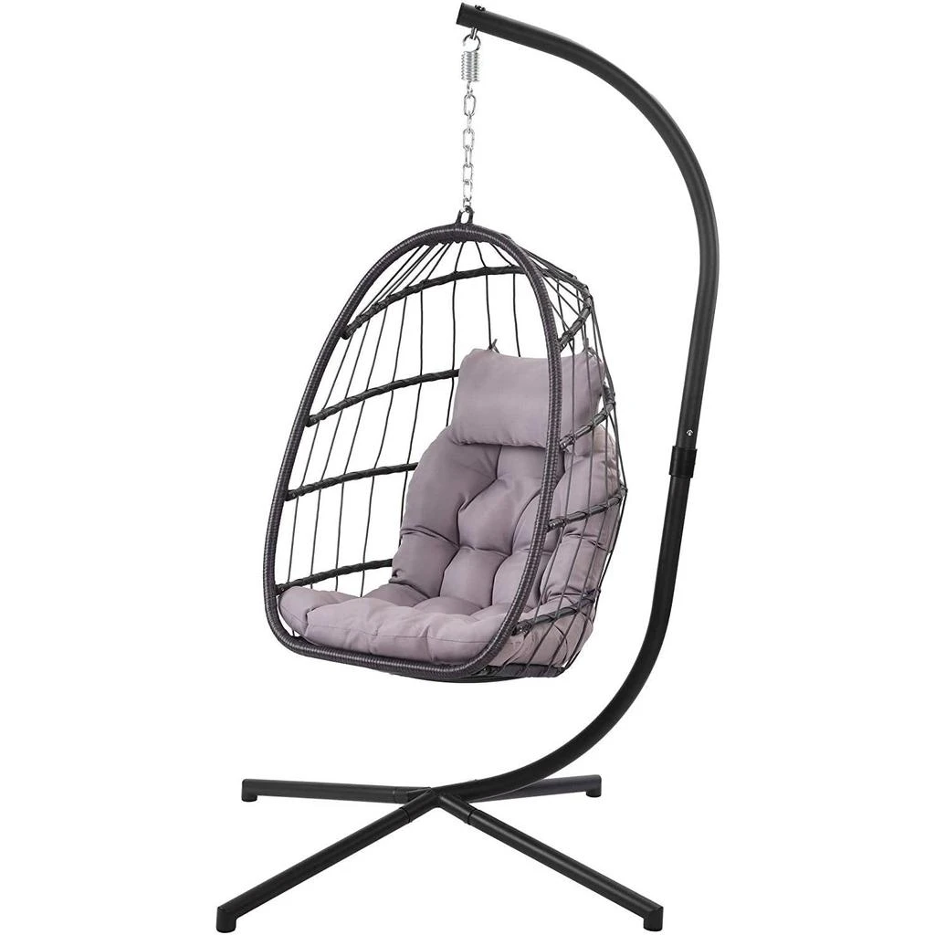 商品QuikFurn|Grey Indoor/Outdoor Wicker Rattan Aluminum Frame Swing Egg Chair Hammock,价格¥4820,第1张图片