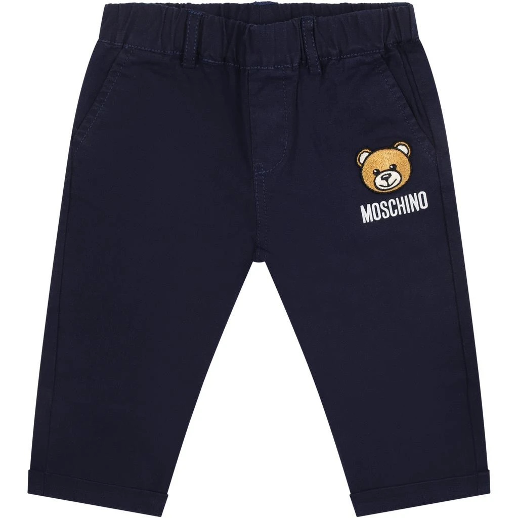 商品Moschino|Blue Trousers For Baby Boy With Teddy Bear And Logo,价格¥976,第1张图片