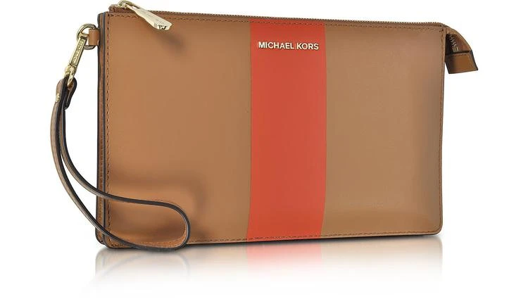 商品Michael Kors|Michael Kors 橡果和橙色大号Daniela中心条纹皮革拉链手拿包,价格¥764,第2张图片详细描述