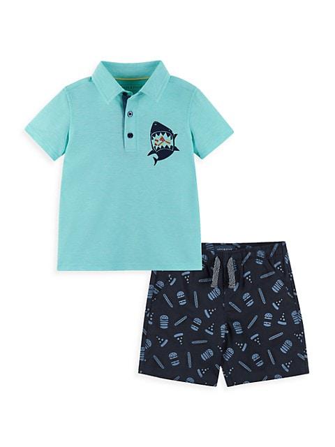 Little Boy's 2-Piece Shark Polo & Shorts Set商品第1张图片规格展示