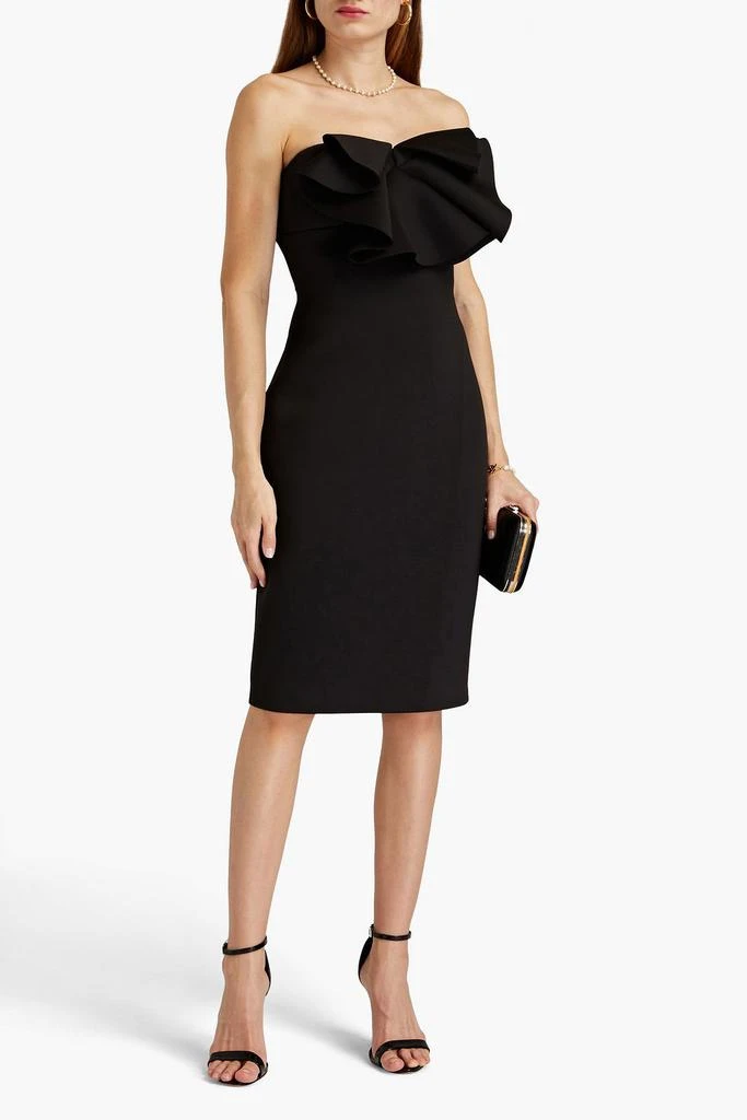 商品Badgley Mischka|Strapless bow-embellished scuba dress,价格¥826,第2张图片详细描述