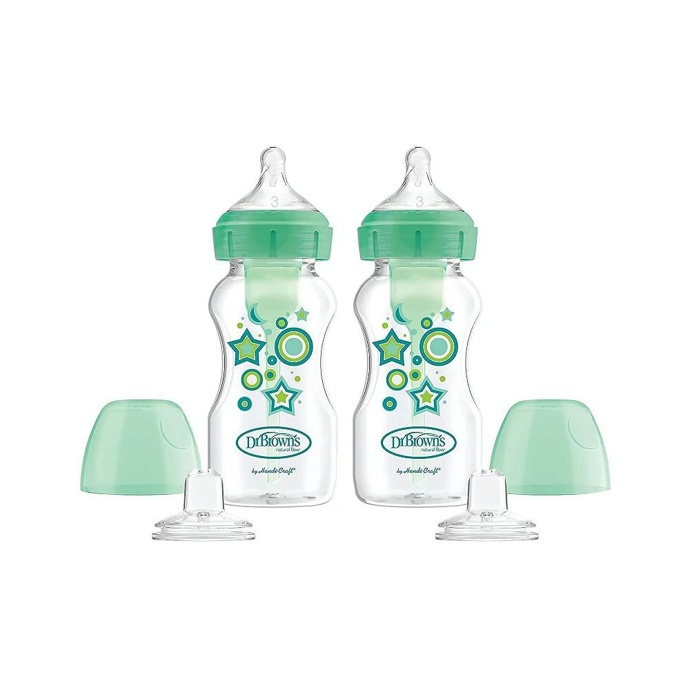 商品Dr. Browns|Anti-Colic Options+ Wide-Neck Baby Bottle to Sippy Bottle, 9oz, 2 pack, Green,价格¥205,第1张图片