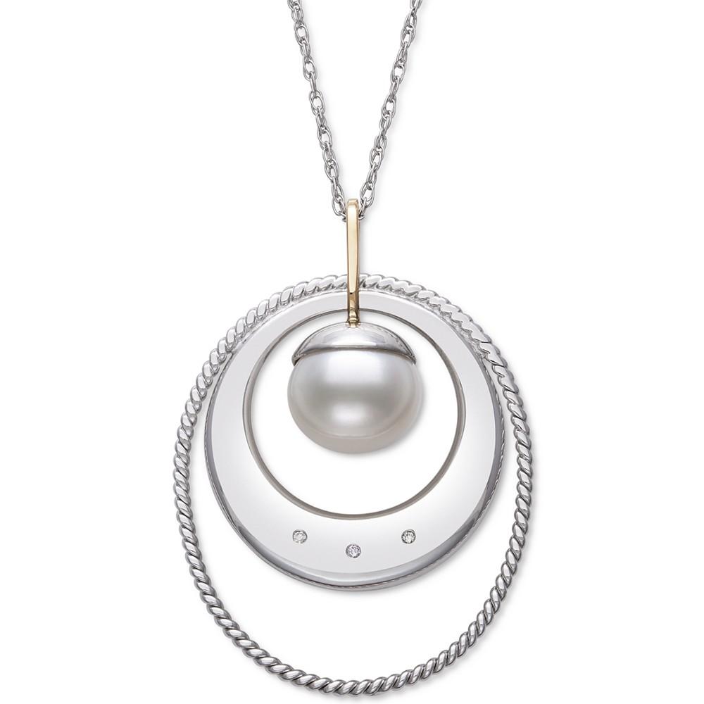 Cultured Freshwater Pearl (9mm) & Diamond Accent 18" Pendant Necklace in 14k Gold & Sterling Silver商品第1张图片规格展示