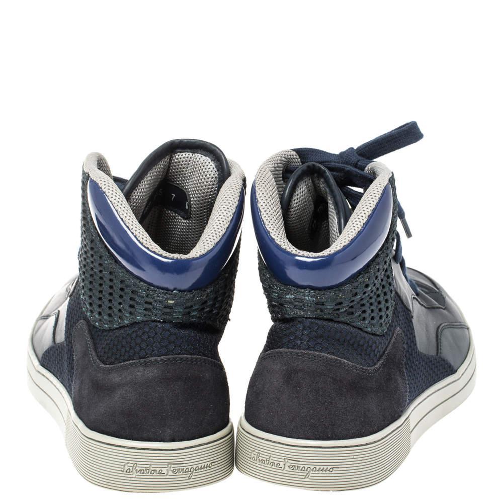 商品[二手商品] Salvatore Ferragamo|Salvatore Ferragamo Blue Leather and Mesh High Top Sneakers Size 41,价格¥1881,第7张图片详细描述