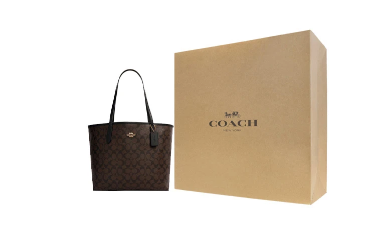 商品[国内直发] Coach|蔻驰 City 33 经典老花徽标Logo 帆布配皮 托特包Tote包购物袋手提包单肩包 大号 女款 深棕色,价格¥1938,第11张图片详细描述