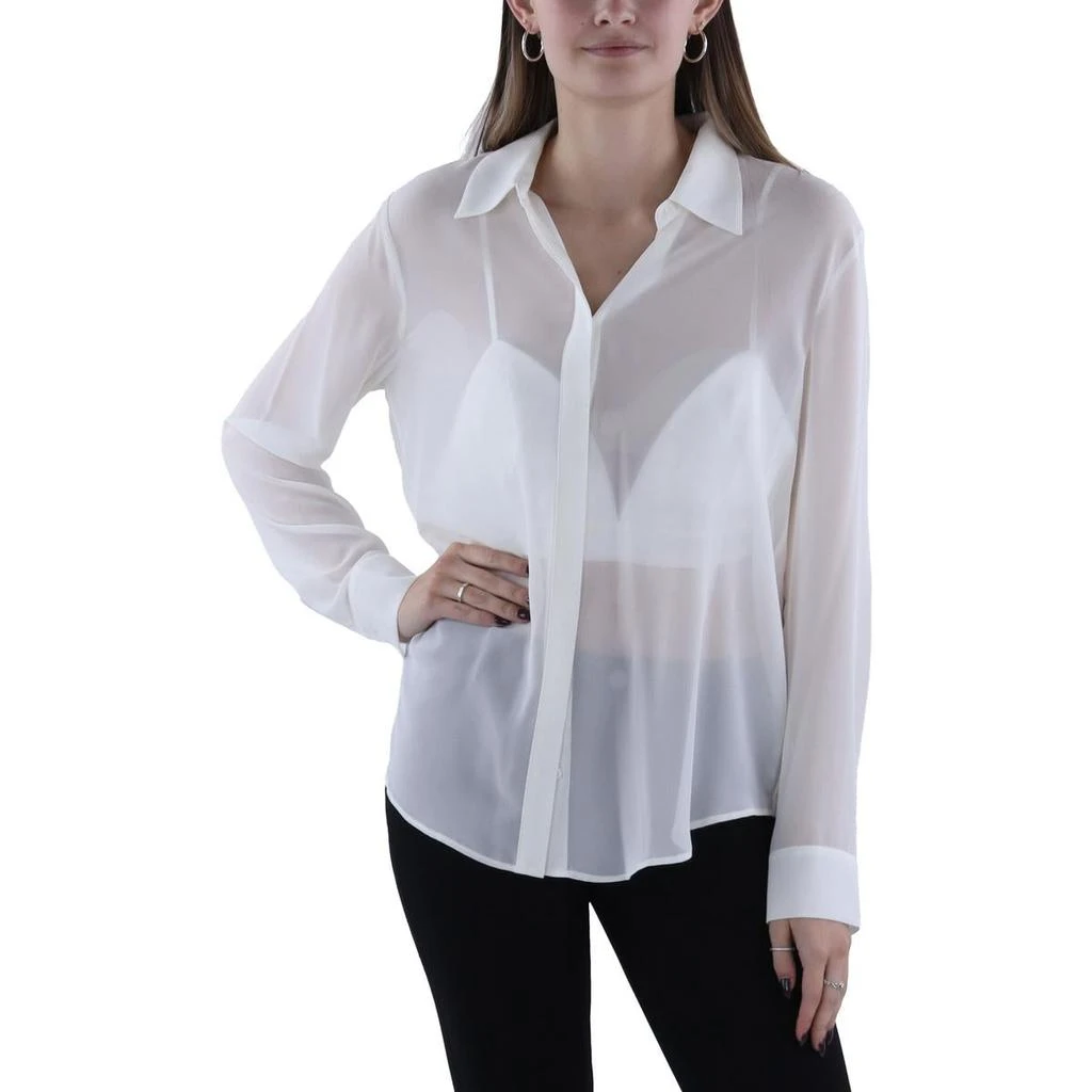 商品BCBG|BCBGMAXAZRIA Womens Sheer Chiffon Button-Down Top,价格¥635,第1张图片