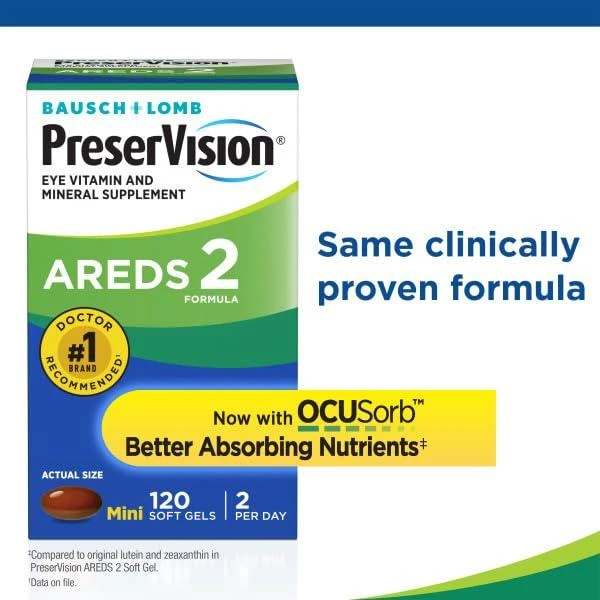商品PreserVision|PreserVision AREDS 2 Eye Vitamin & Mineral Supplement, Contains Lutein, Vitamin C, Zeaxanthin, Zinc & Vitamin E, 60 Minigels (Packaging May Vary),价格¥168,第3张图片详细描述