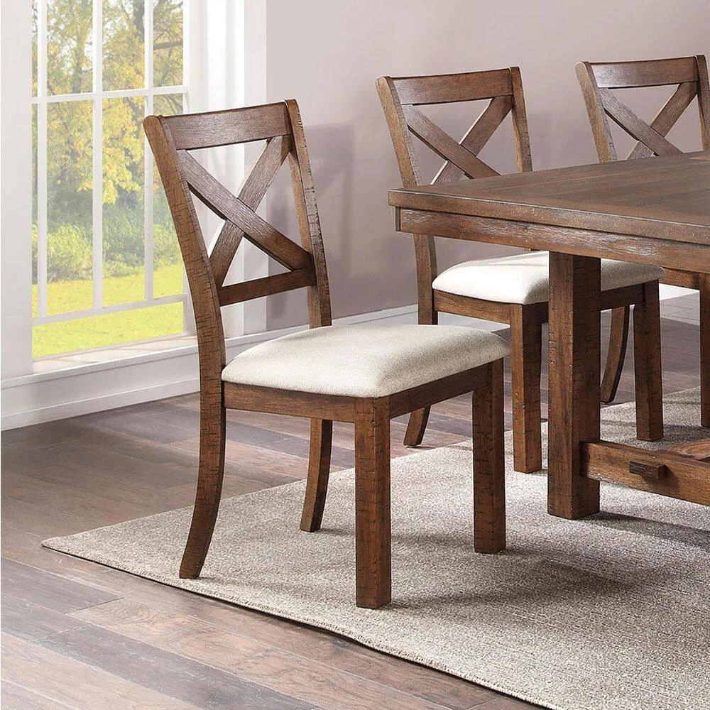 商品Streamdale Furniture|Streamdale Rustic Natural Fabric Dining Chairs,价格¥2370,第5张图片详细描述