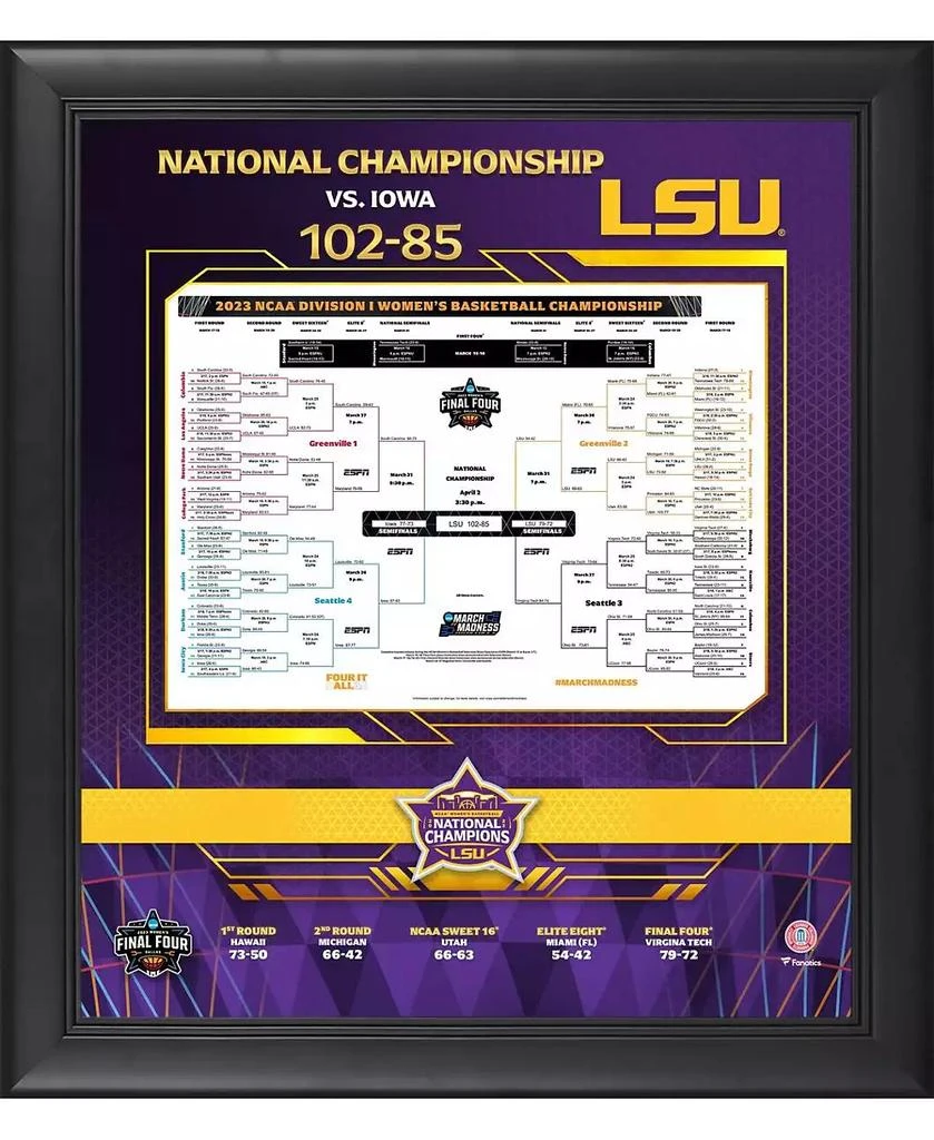 商品Fanatics Authentic|LSU Tigers 2023 NCAA Women's Basketball National Champions Framed 15" x 17" Bracket Collage Photo,价格¥376,第1张图片