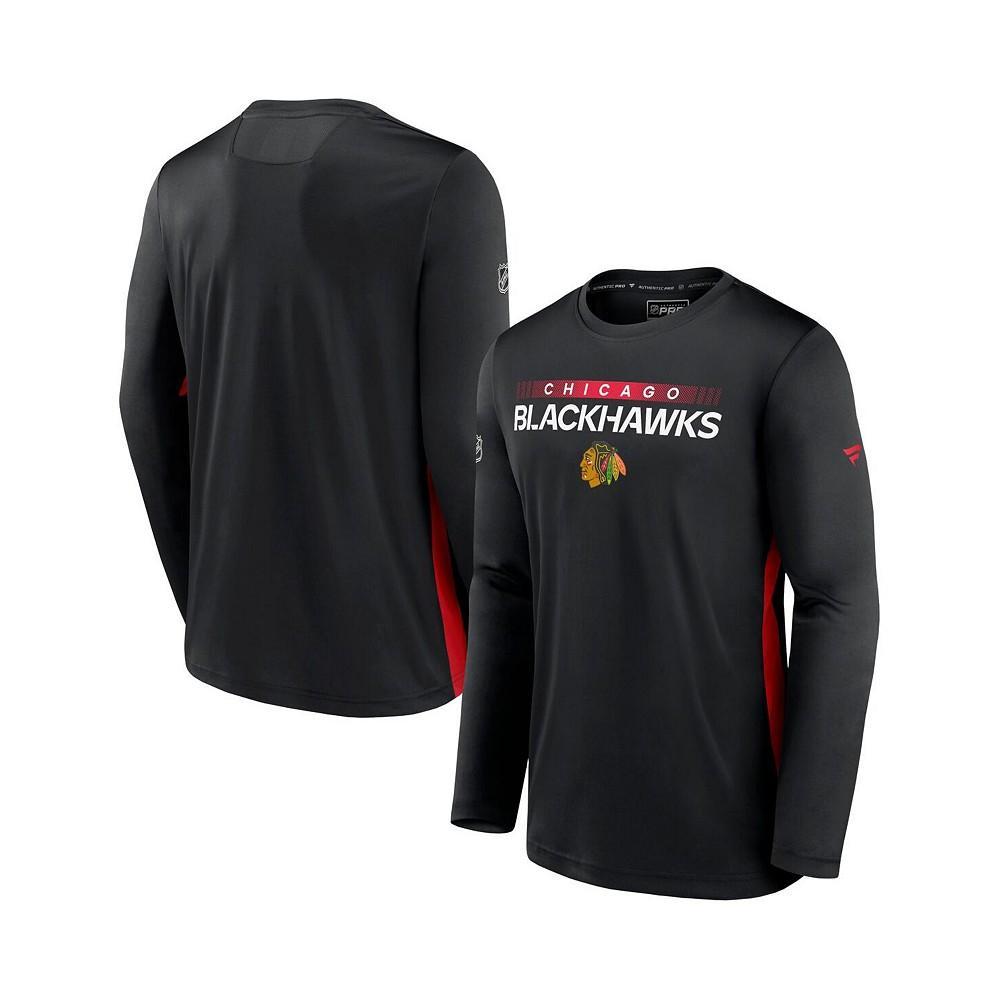 商品Fanatics|Men's Branded Black Chicago Blackhawks Authentic Pro Rink Performance Long Sleeve T-Shirt,价格¥394,第1张图片