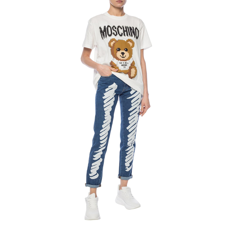 Moschino 莫斯奇诺 女士白色小熊T恤 A0776-9140-1002商品第2张图片规格展示