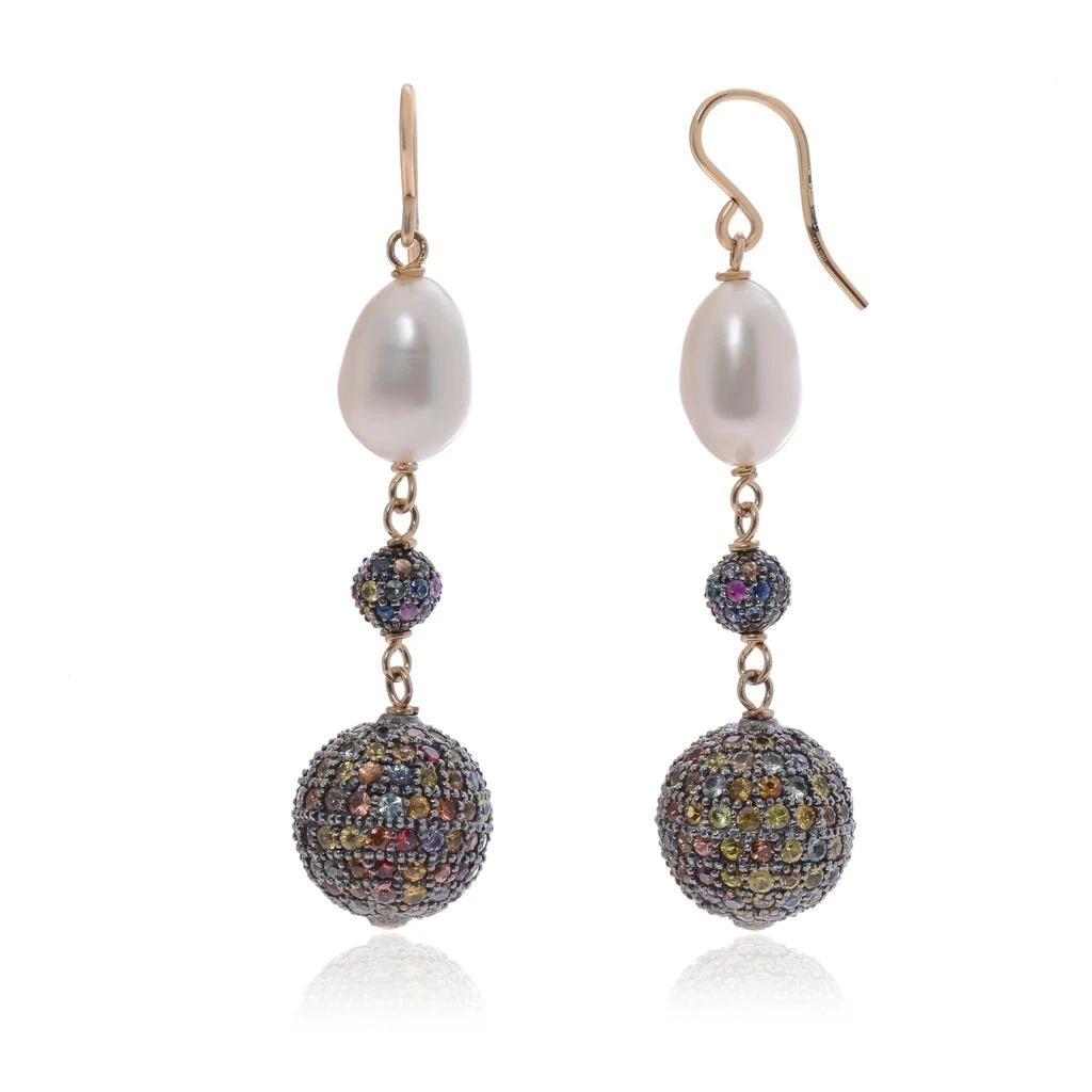 商品Zydo|Zydo Sterling Silver, Multicolored Diamond 17.60ct. tw. and Pearl 8mmDrop Earrings,价格¥19024,第3张图片详细描述