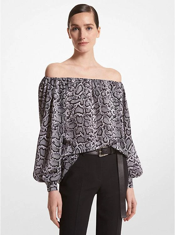 商品Michael Kors|Snake Organic Silk Crepe De Chine Off-The-Shoulder Top,价格¥2971,第1张图片