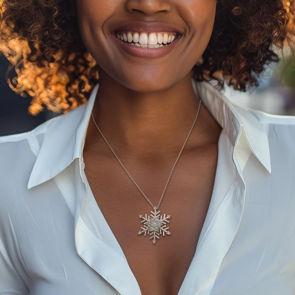 商品Ross-Simons|Opal and White Zircon Snowflake Pin/Pendant Necklace in Sterling Silver,价格¥1653,第2张图片详细描述