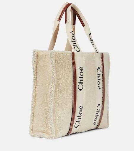 商品Chloé|Woody Large shearling and leather tote,价格¥16283,第4张图片详细描述