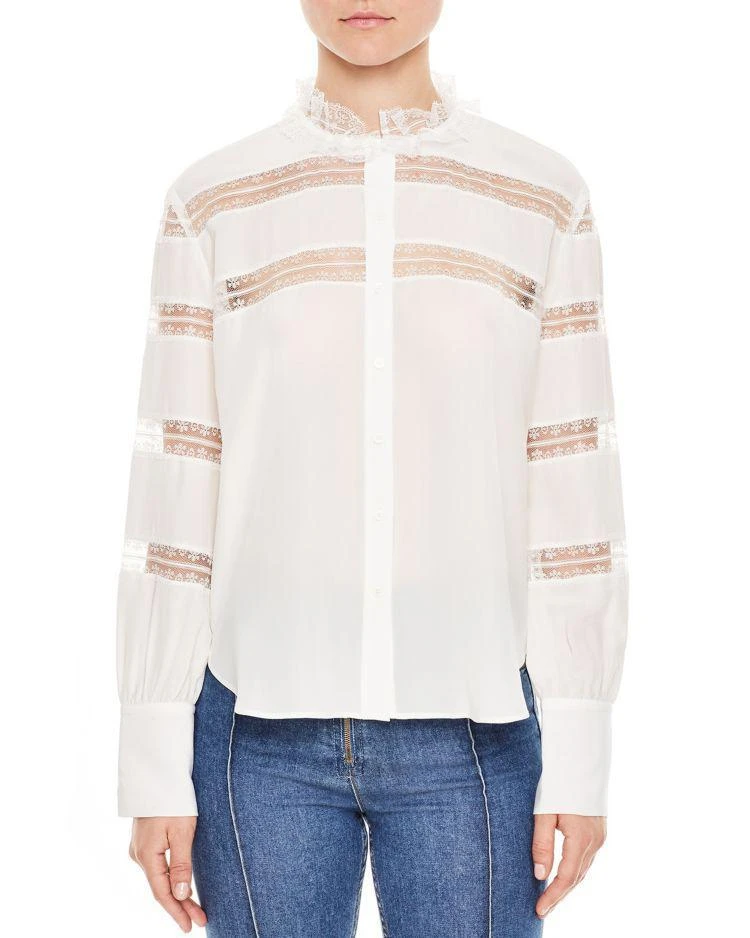 商品Sandro|Blanca Silk Lace Inset Shirt,价格¥1463,第1张图片