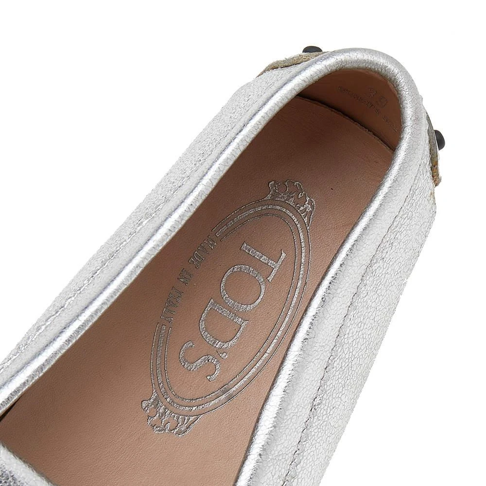 Tod's Silver Leather Tassel Bow And Fringe Slip On Loafers Size 39 商品
