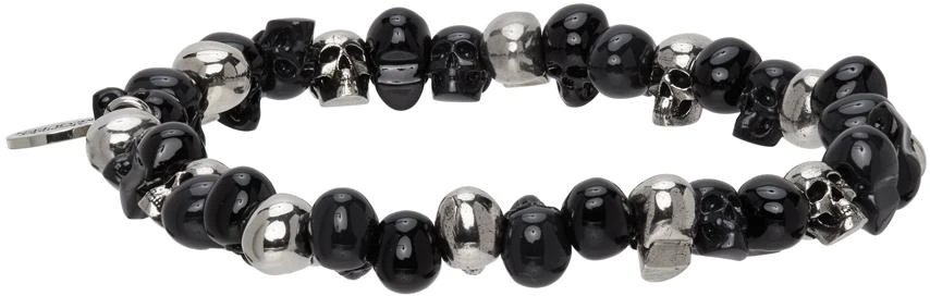 商品Alexander McQueen|Black & Silver Beaded Skull Bracelet,价格¥2191,第3张图片详细描述