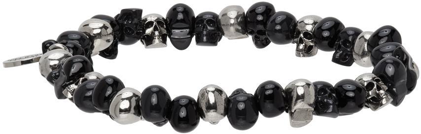 商品Alexander McQueen|Black & Silver Beaded Skull Bracelet,价格¥2825,第5张图片详细描述