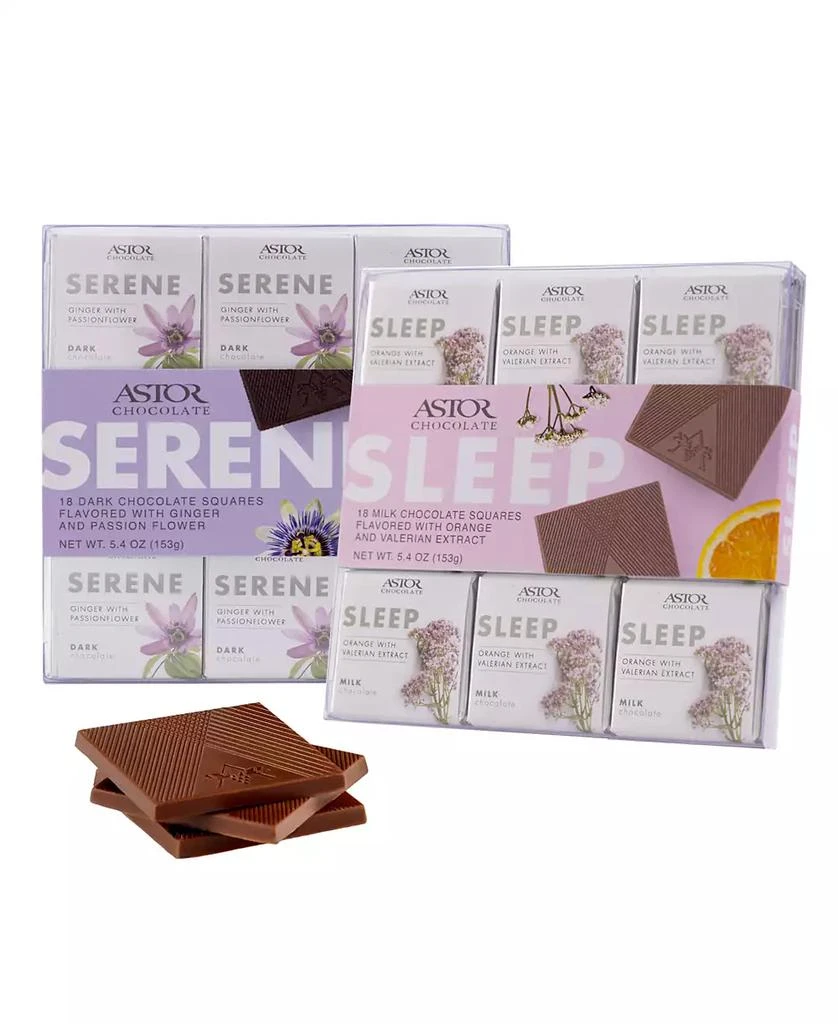 商品Astor Chocolate|Herbal Duo with Deluxe Chocolate Squares in Serene and Sleep 2 Pack Set, 36 Pieces,价格¥259,第1张图片