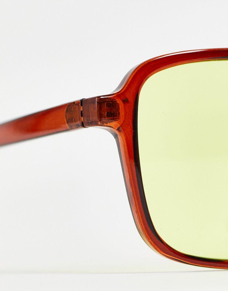 ASOS DESIGN aviator sunglasses in crystal brown with yellow lens商品第4张图片规格展示