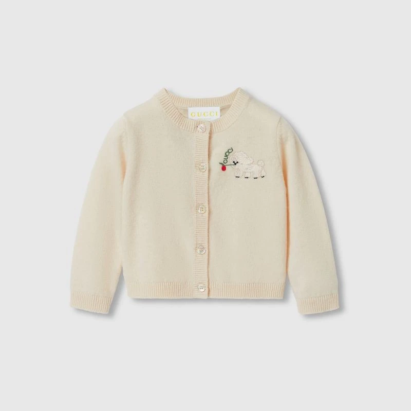 商品Gucci|【预售3-7天】Gucci古驰婴儿象牙刺绣羊毛婴儿开衫,价格¥3732,第1张图片