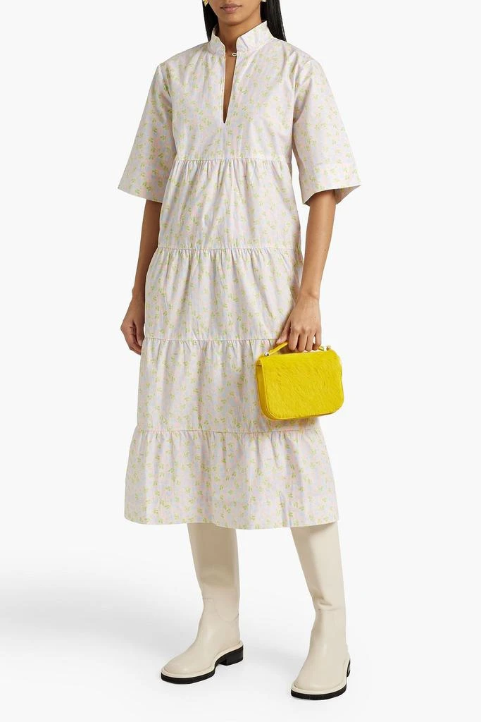 商品Ganni|Tiered floral-print cotton-poplin midi dress,价格¥745,第2张图片详细描述