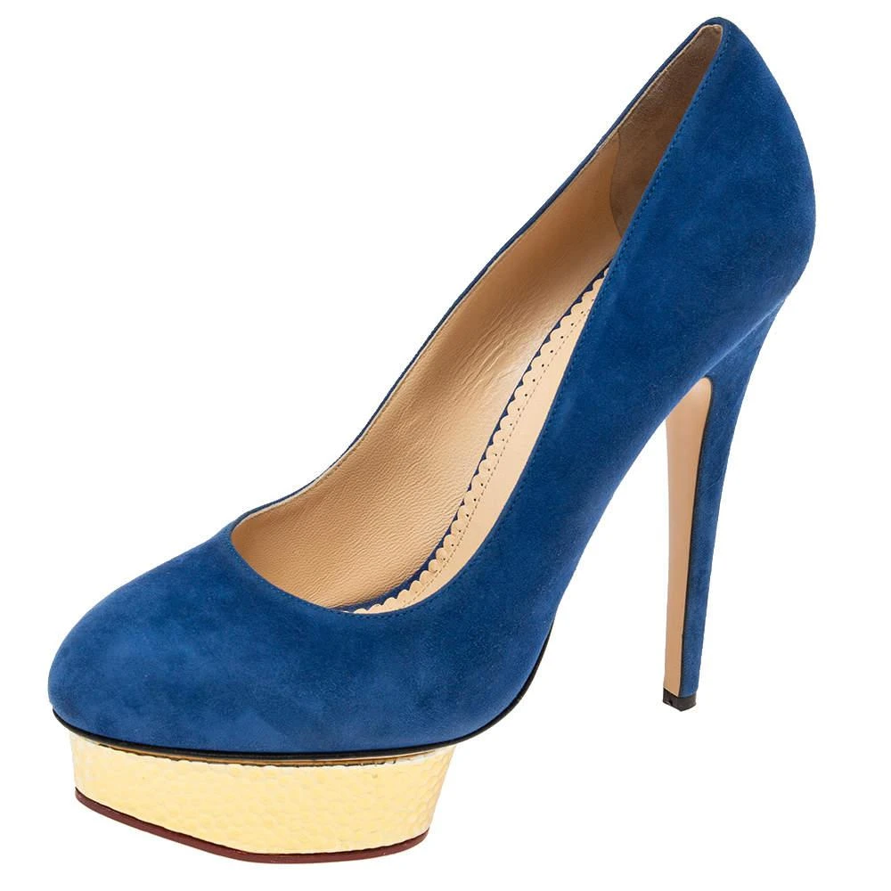 商品[二手商品] Charlotte Olympia|Charlotte Olympia Blue Suede Dolly Platform Pumps Size 41,价格¥3295,第1张图片