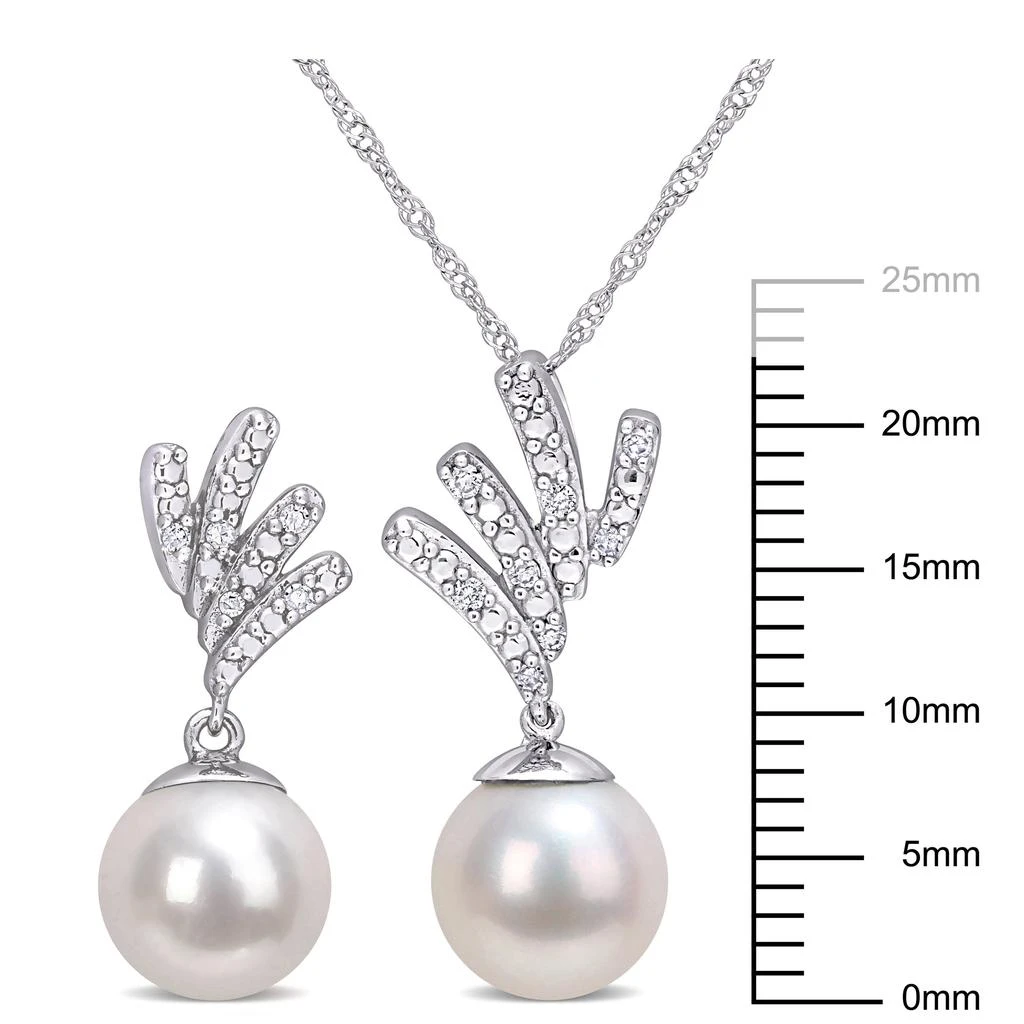 商品Mimi & Max|8-8.5mm Cultured Freshwater Pearl and 1/10ct TDW Diamond Pendant and Earring Set in 10k White Gold,价格¥2752,第2张图片详细描述