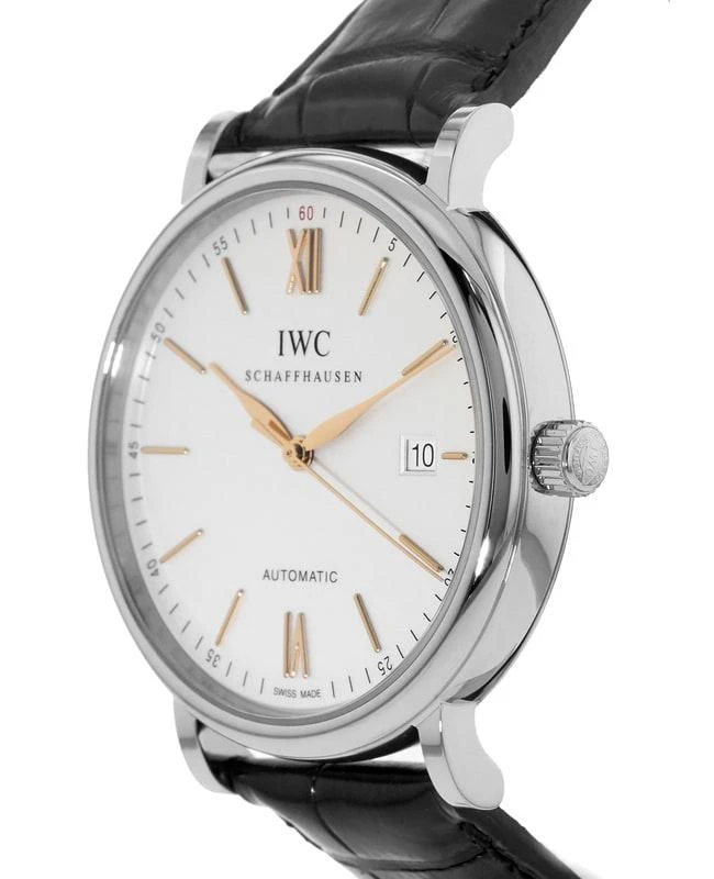 商品IWC Schaffhausen|IWC Portofino Automatic Silver & Gold Dial Black Leather Strap Men's Watch IW356517,价格¥34855,第3张图片详细描述