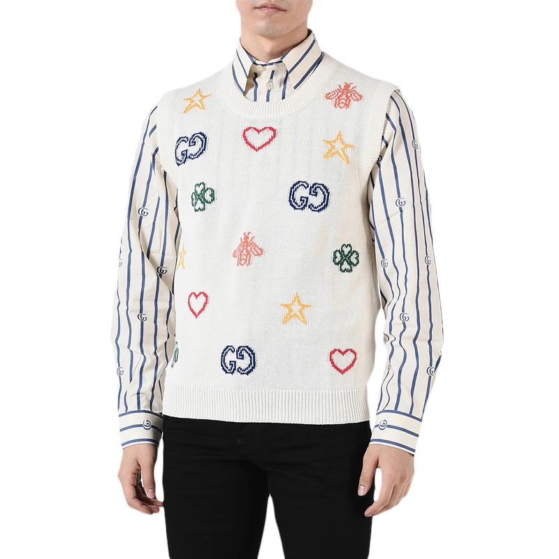 商品Gucci|GUCCI 古驰 男士白色无袖印花套头针织衫 626640-XKBGE-9750,价格¥6577,第1张图片