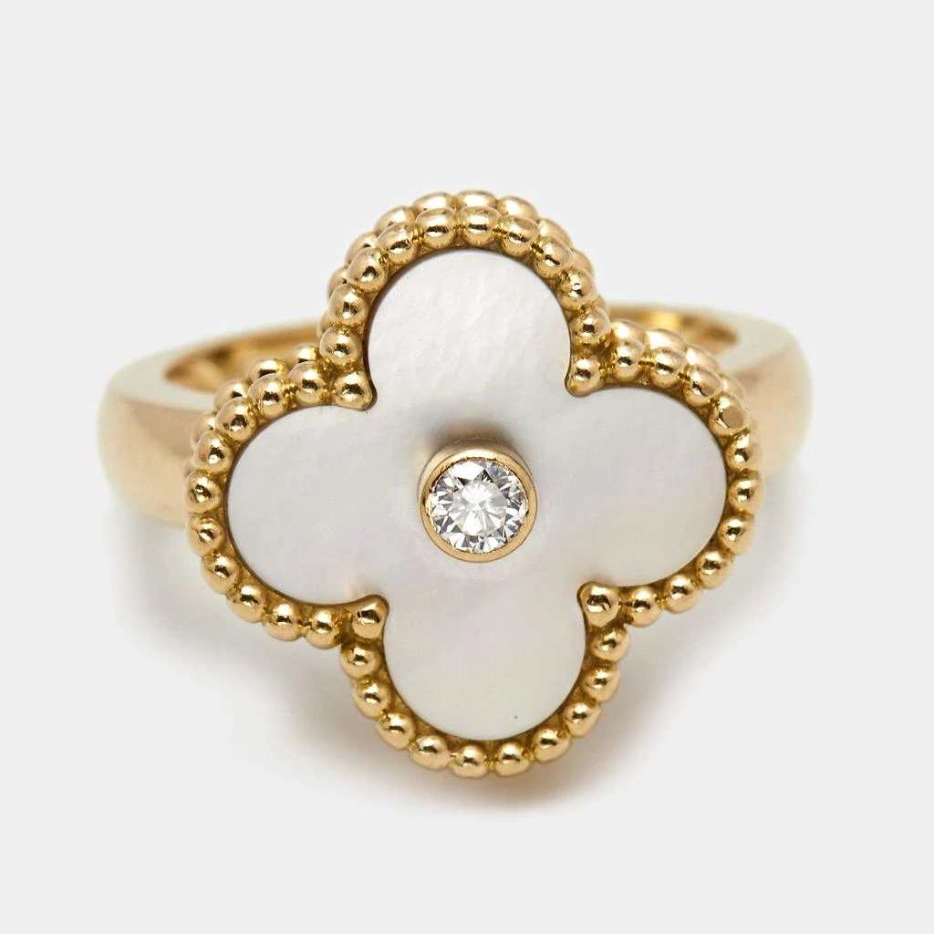 商品[二手商品] Van Cleef & Arpels|Van Cleef & Arpels Vintage Alhambra Mother of Pearl Diamond 18k Yellow Gold Ring Size 47,价格¥16096,第2张图片详细描述