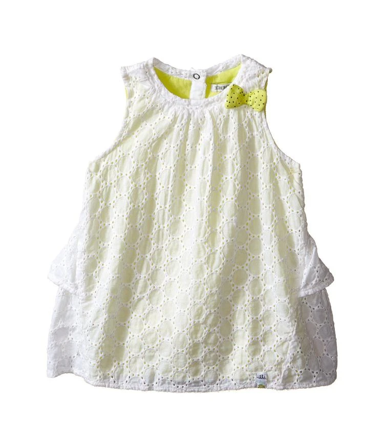 商品IKKS|Eyelet Sleeveless Dress Over Neon Yellow Jersey with Bow Ruffle Back w/ Snaps (Infant/Toddler),价格¥202,第1张图片