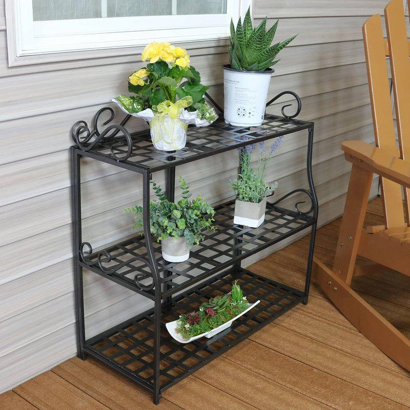 商品Sunnydaze Decor|3-Tier Plant Stand Iron Metal Shelves with Decorative Scroll Edging,价格¥987,第2张图片详细描述