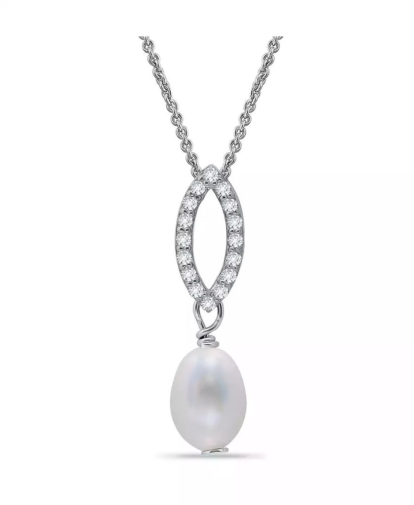 商品Macy's|White Cultured Pearl and Pave Cubic Zirconia Pendant Necklace,价格¥94,第2张图片详细描述