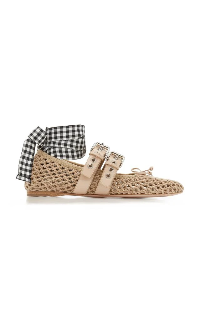 商品Miu Miu|Miu Miu - Ribbon-Detailed Buckled Macrame Ballet Flats - Brown - IT 36.5 - Moda Operandi,价格¥8150,第1张图片